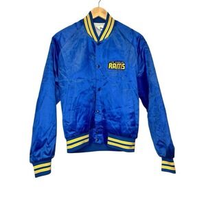 LOS ANGELES RAMS CHALK LINE SATIN BUTTON JACKET COAT MEDIUM  Blue Gold Bomber